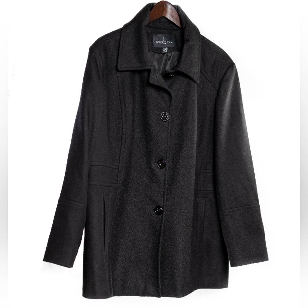 London Fog Black Peacoat with Waisted Detail